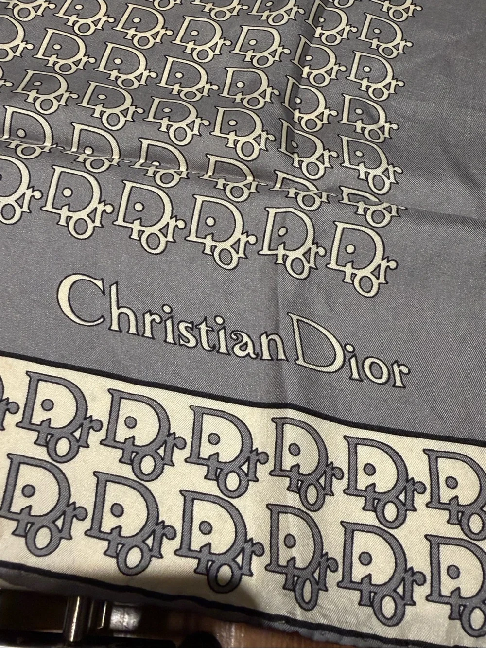 Dior Gray and Cream Logo-Print silk scarf